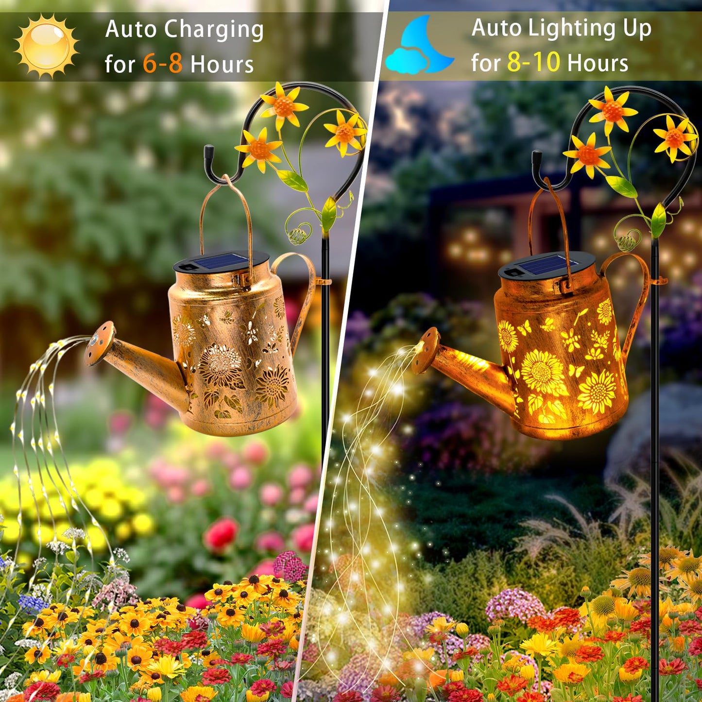 Solar Lights Outdoor Waterproof  Sunflower Solar Watering Can Lights With Shepherd Hook  Birthday Gifts For Mom Grandma Women Christmas  Metal Hanging Lantern Garden Decor Yard Outside Patio Lawn