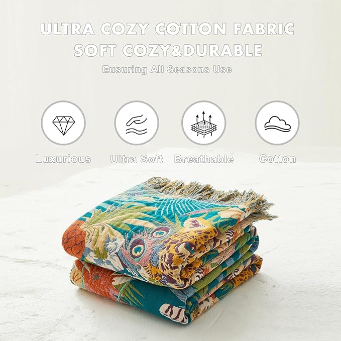 MSGKV Throw Blanket for Couch Bed Cotton Leopard Animals Twin Size Blanket 60"x80" Muslin Breathable All Seasons Lightweight Farmhouse Blankets