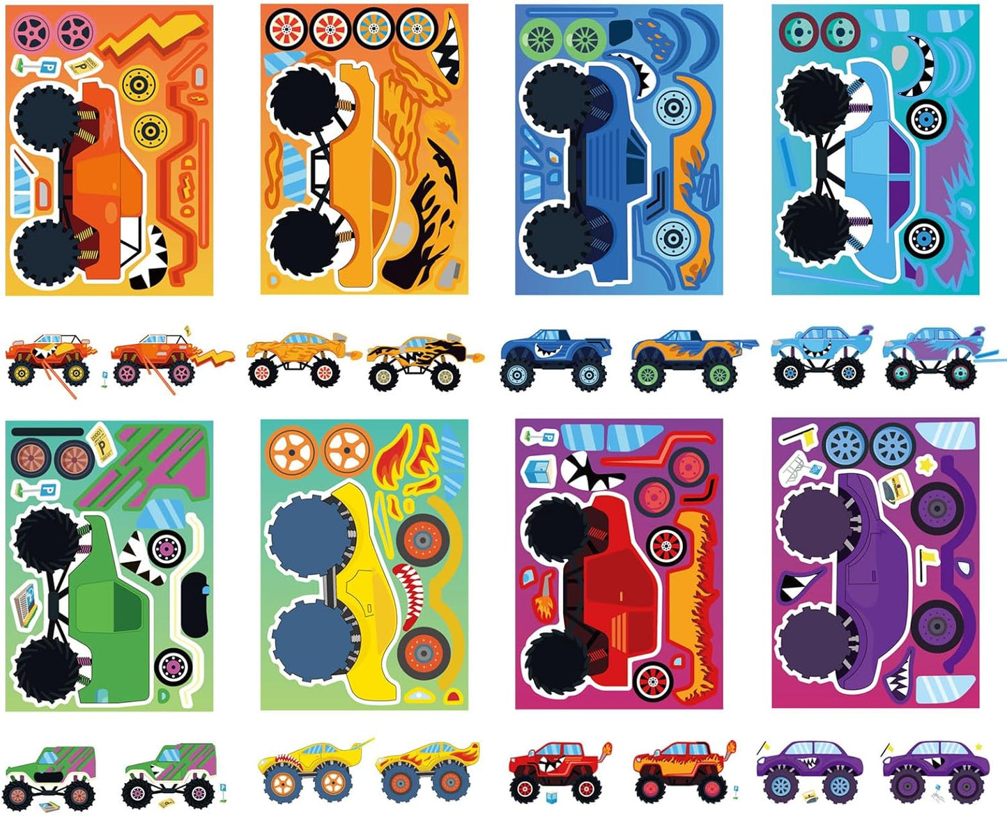 32PCS Monster Truck Stickers, Make Your Own Stickers, Monster Truck Themed Birthday Party Favor, Cartoon Car Make-a-face Sticker Teacher Classroom Rewards Activities for Girls Boys