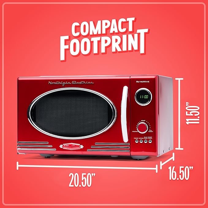 Nostalgia RMO4RR Retro Large 0.9 cu ft, 800-Watt Countertop Microwave Oven, 12 Pre-Programmed Cooking Settings, Digital Clock, Easy Clean Interior, Metallic Red