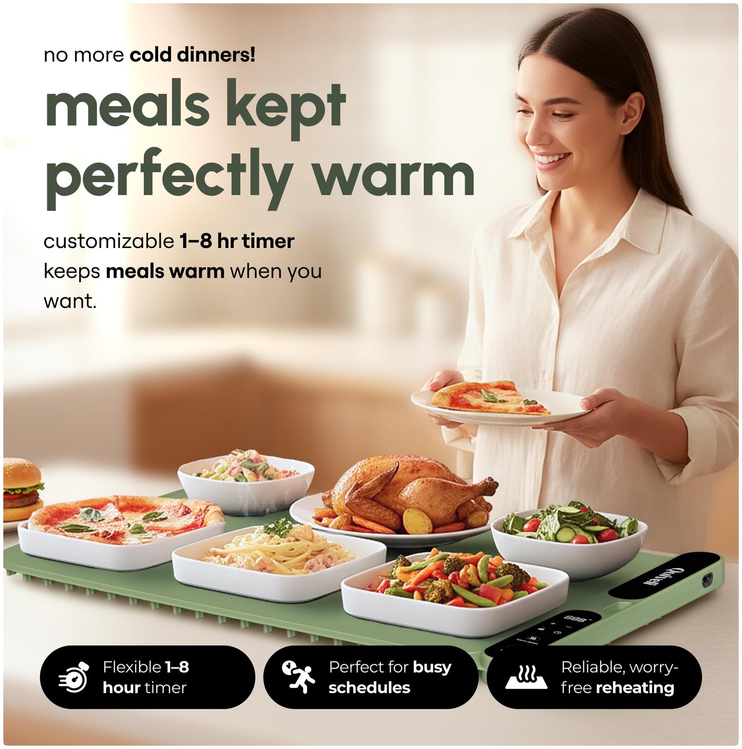 Quiveli Plateful Food Warming Mat For Food - 24x15", With Child Lock - Warming Pads For Food Heat Mats For Kitchen Counter - Food Warming Mat To Keep Food Warm For Party