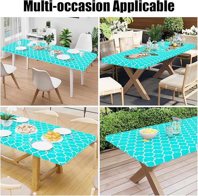 Smiry Rectangle Picnic Table Cover, Waterproof Elastic Fitted Camping Tablecloths for 4 Foot Tables, Wipeable Flannel Backed Vinyl Tablecloth Protector for Indoor, Outdoor (Teal, 30x48 Inches)