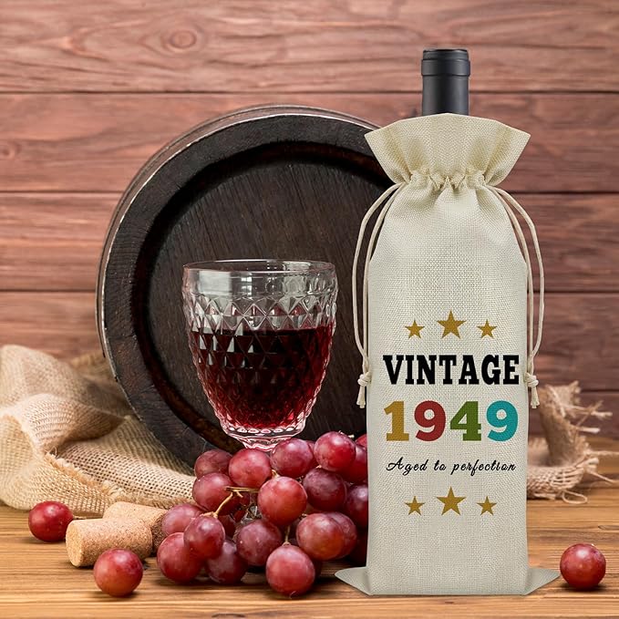 Sazuwu Vintage 1949 Gifts for Women Men Wine Bag Happy 75th Birthday Mom Gifts 75 Year Old Birthday Gifts for Dad Wine Accessories Gifts for Wine Lovers Turning 75 Gifts for Grandma Grandpa