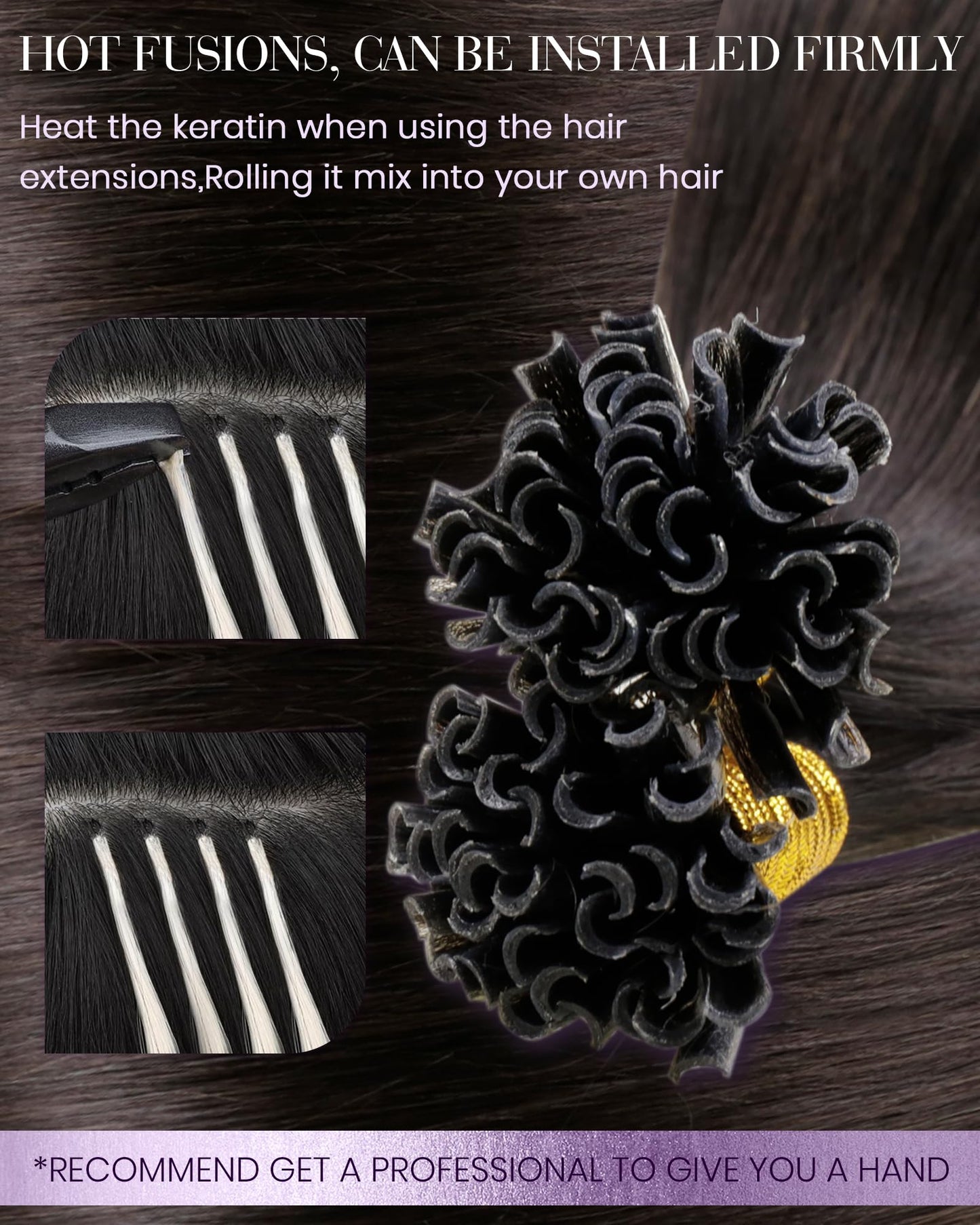 LaaVoo U Tip Hair Extensions Human Hair Brown K Tip Hair Extensions Real Human Hair Darkest Brown Ktip Human Hair Extensions Pre
