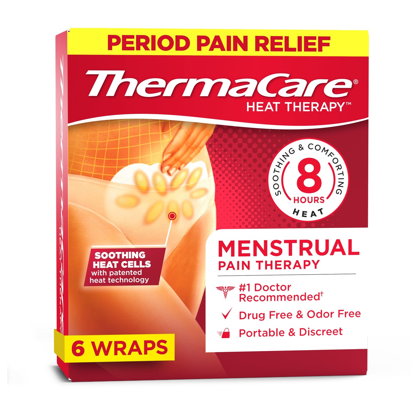 ThermaCare Menstrual Heating Pads - Portable, Adhesive HeatWraps for Period Cramps & Backache Relief - Discreet, Cord-Free Heat Therapy - Up to 8 Hours of Relief