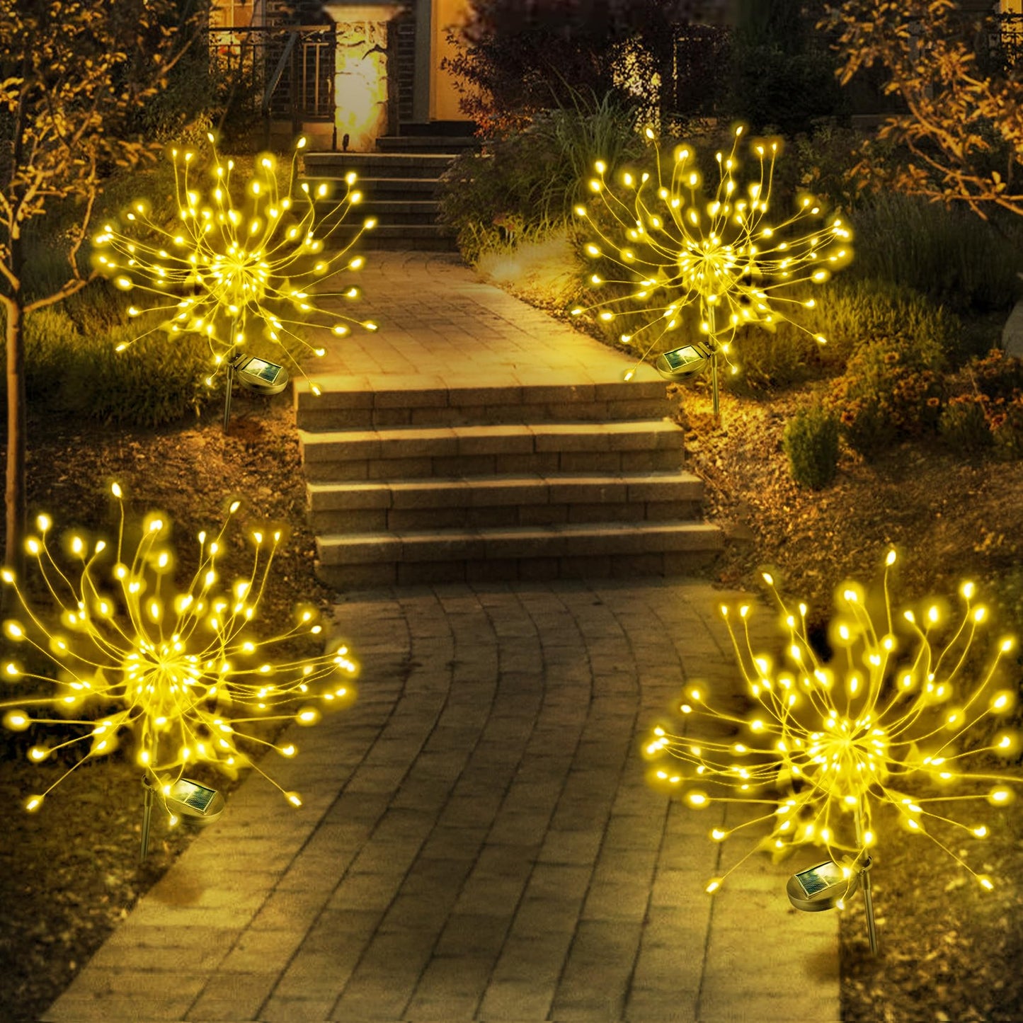 Anordsem Solar Garden Lights Outdoor:4 Pack Bendable Copper Wire With 120Led Firework Beads - Waterproof Diy Warm Decorating Yard Garden Patio - Christmas Gifts For Homeowner Family