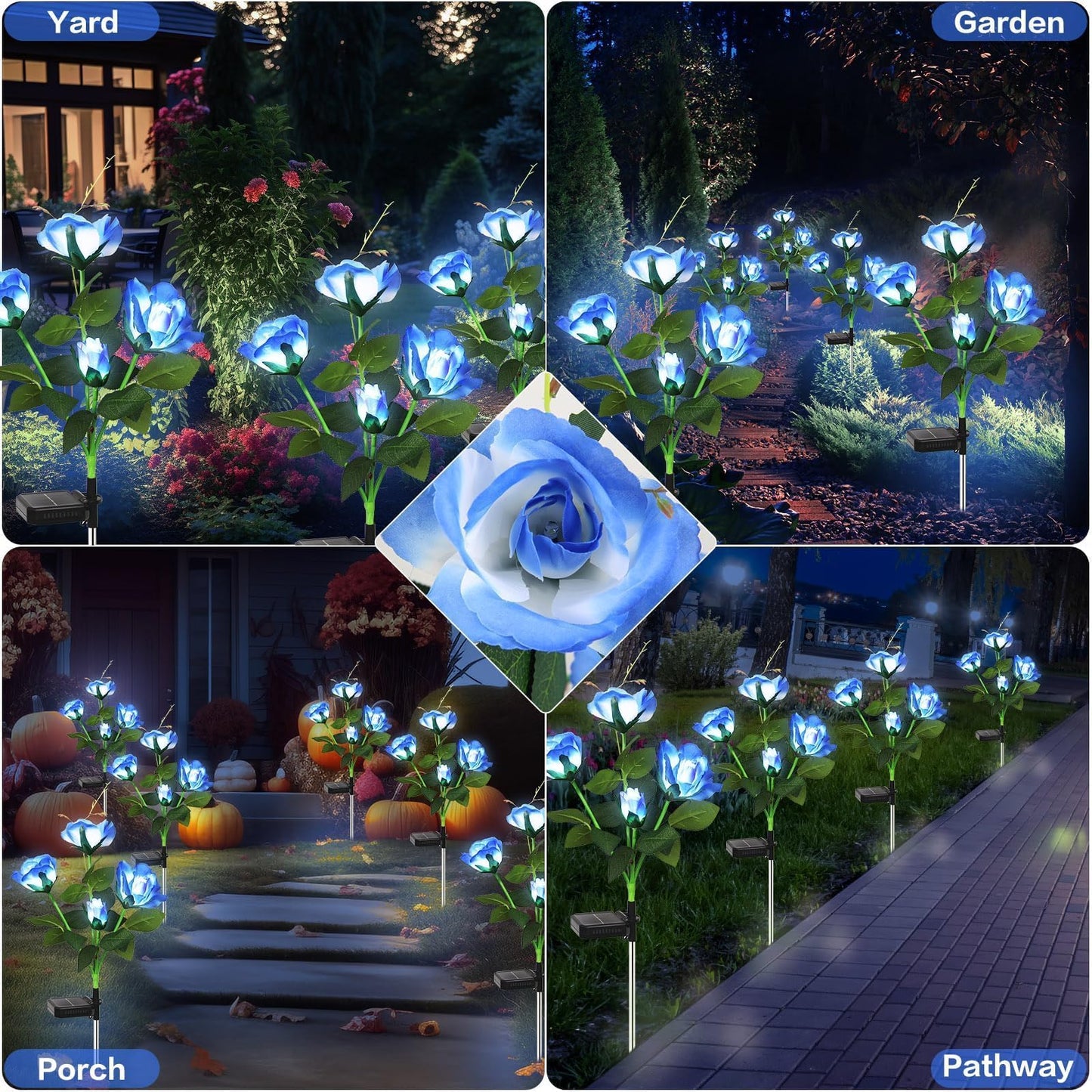 Syouhome Solar Garden Lights Outdoor  4 Pack Solar Flower Lights Outdoor Waterproof With 16 Rose  2 Modes Realistic Rose Flower For Yard  Pathway  Garden Decor & Gardening Gift