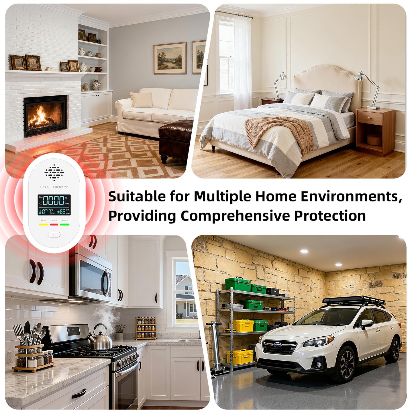 Carbon Monoxide Detectors,Plug in CO and Natural Gas Detector, Combination Gas & Carbon Monoxide Detectors for Travel with Temperature Humidity Display, 4 in 1 CO & Gas Detector for Home/Travel