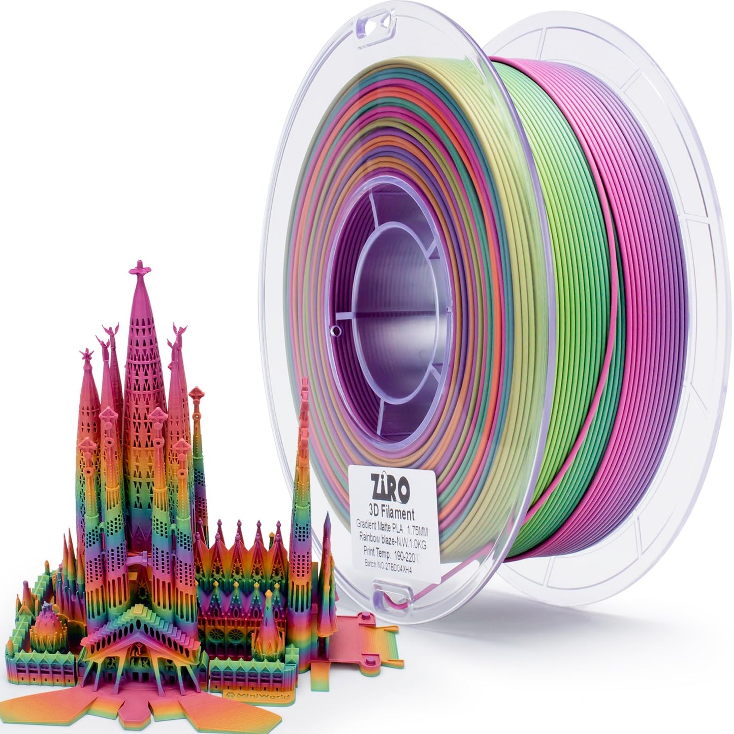 ZIRO 3D Printer Filament PLA, Fast Color Changing Filament(Matte), Color Change by Length PLA, Fit Most FDM 3D Printers, Matte F
