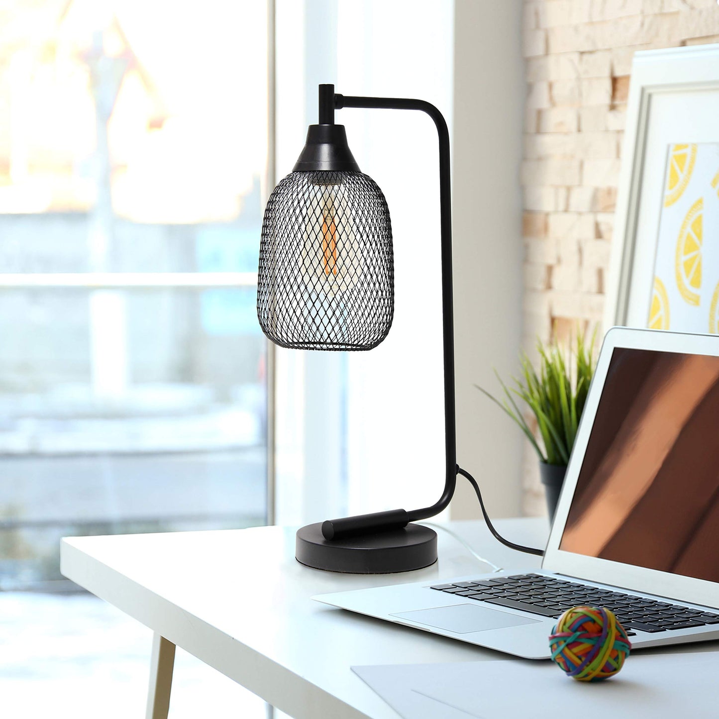 Simple Designs LD1060-BLK Table Desk Lamp, Mesh Wire, Iron, Matte Black