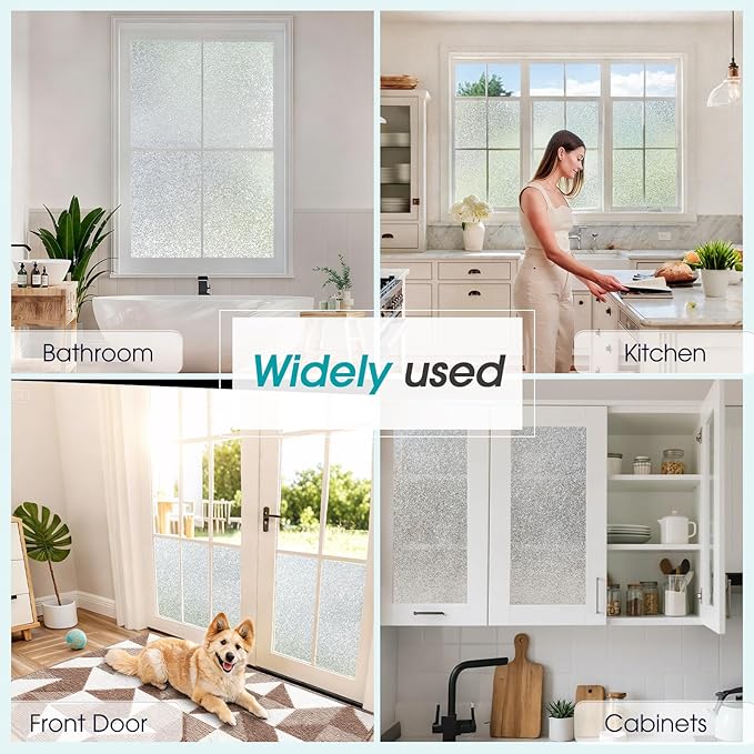 Coavas Window Privacy Film Frosted Glass Static Clings, Decorative Bathroom Door Privacy Film Day and Night, Heat UV Blocking Anti-Glare Frosting Stickers Renter Non-Adhesive, 29.5 x 78.7 Inch, Silver