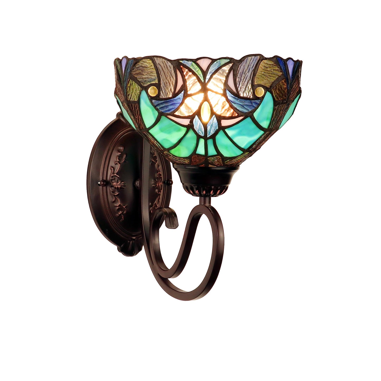 Chloe Lighting Victorian-Style Wall Sconce, Antique Dark Bronze Finish, Stained Glass Shade, Model CH18780VG08-WS1