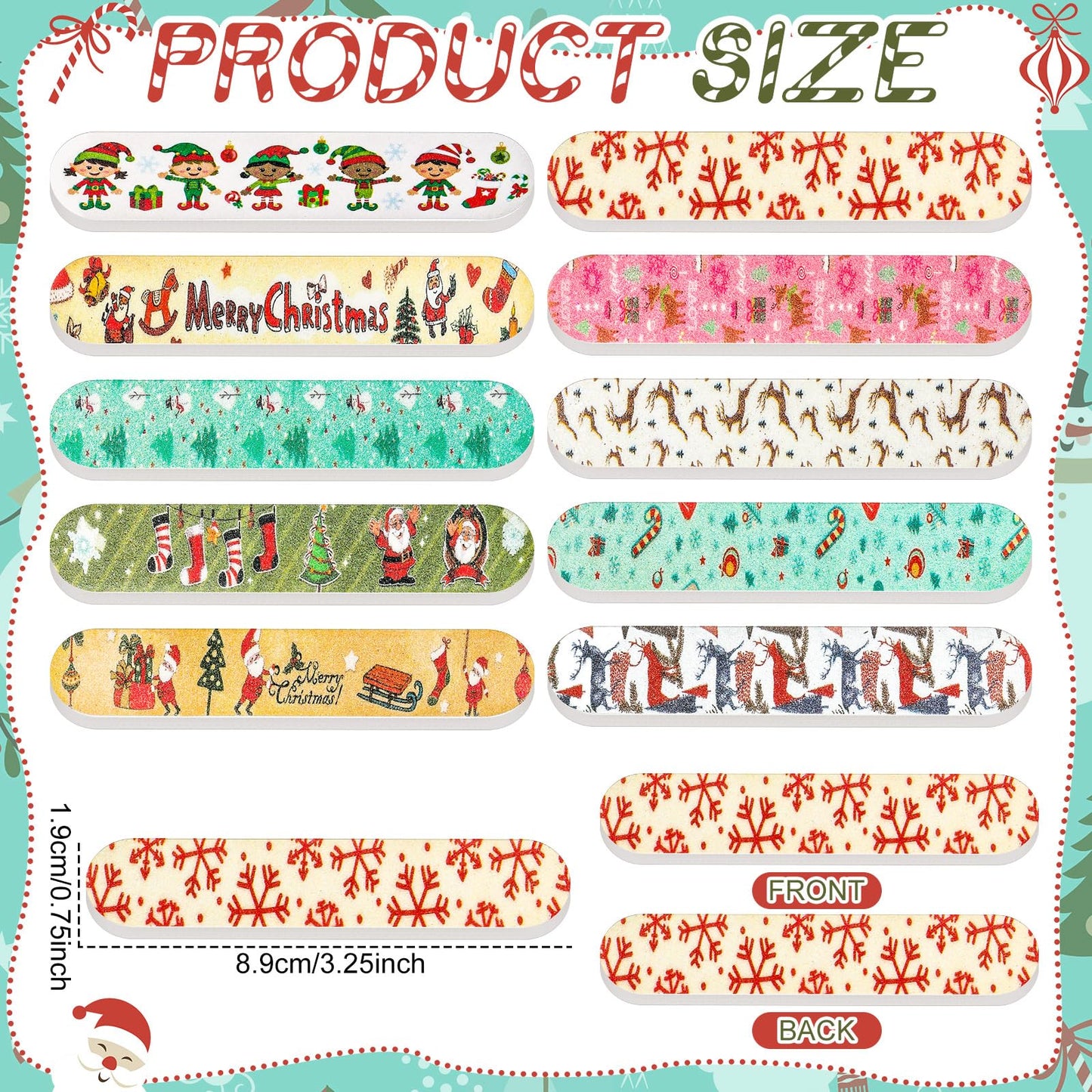 100 Pack Christmas Mini Nail Files Gifts Bulk Holiday Mini Emery Boards Double-Sided Christmas Party Nail Files Favors Bulk Stoc