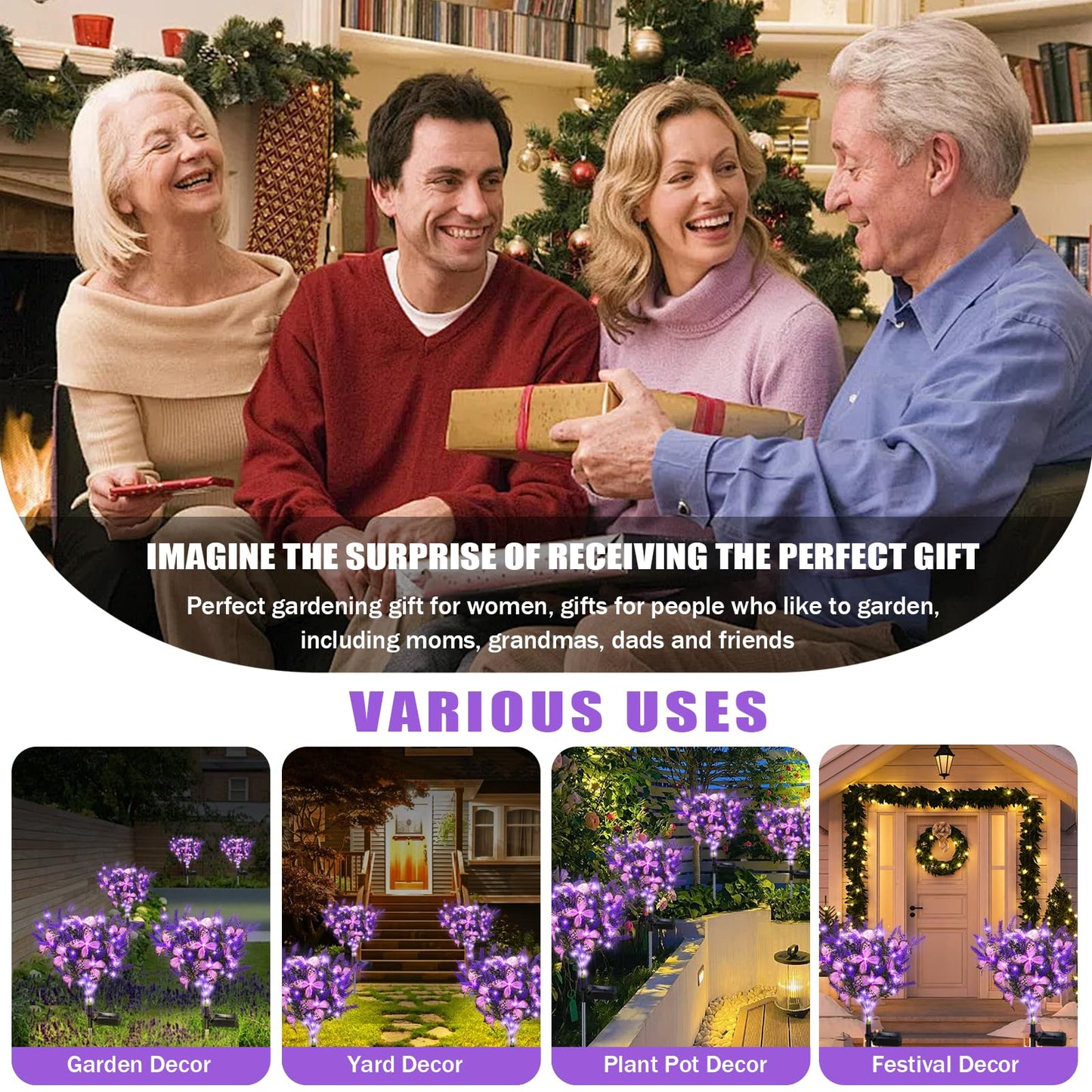 Kohlrabi Solar Garden Lights - 4 Pack Purple Lavender Butterfly Decor for Patio, Yard, Lawn, Christmas