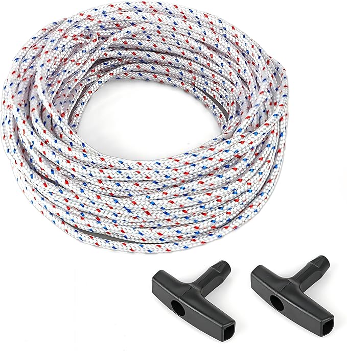 SSFOLPFEE High Strength Recoil Start Rope Replacement for Chainsaws, Lawn Mowers, Gas or Diesel Engines - 50 feet with 2 U...