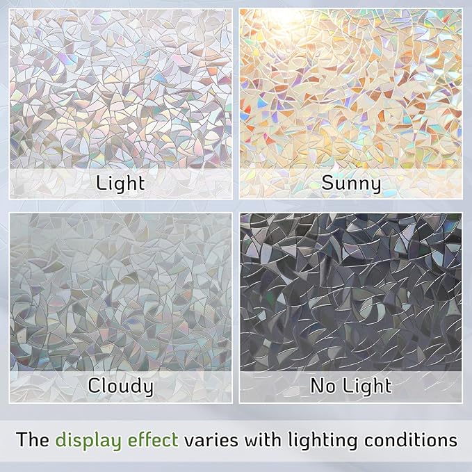 LUTE Window Privacy Film, Rainbow Window Film, 3D Decorative Stained Glass Cling, Non-Adhesive Vinyl Static Cling Removable Glass Stickers, Sun UV Blocking Decal Covering for Home, 23.6 x 78.7 inches