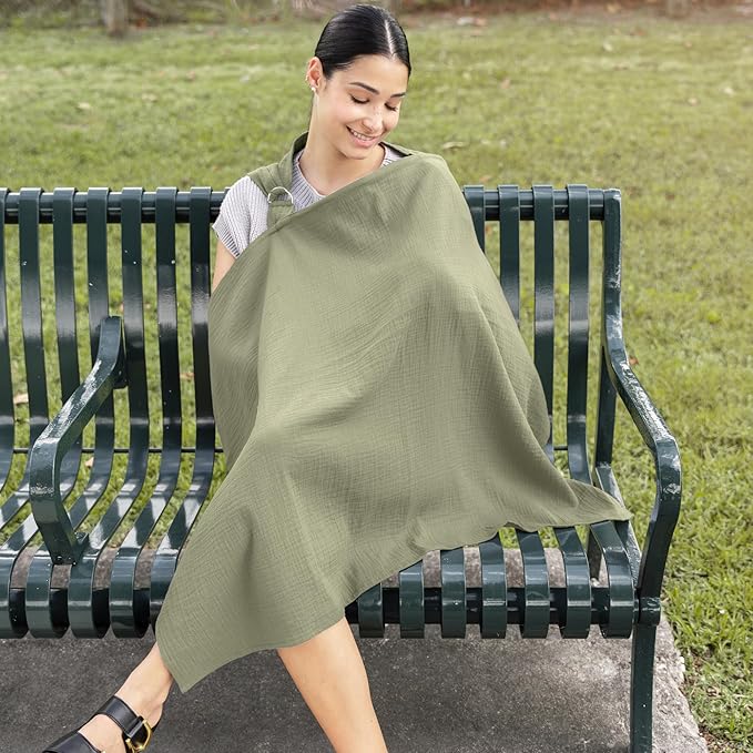 Comfy Cubs Muslin Nursing Cover, Pack of 1, 100% Muslin Breastfeeding Cover - Soft & Breathable Baby Nursing Scarf with Adjustable Neck Strap - Portable, Lightweight & Privacy Coverage - Sage