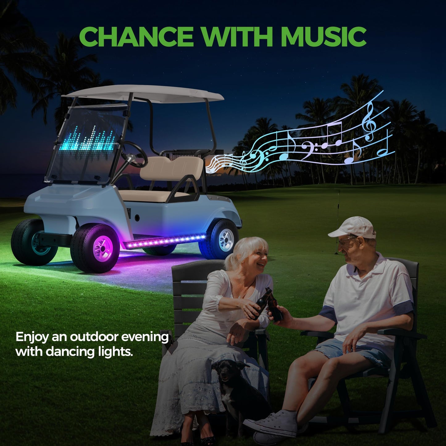 10L0L Golf Cart LED Light Strip Kit, 14 Modes, Wireless Remote, Sound Active, 126 LEDs, 86 Inch, 2 Pack, Water Resistant