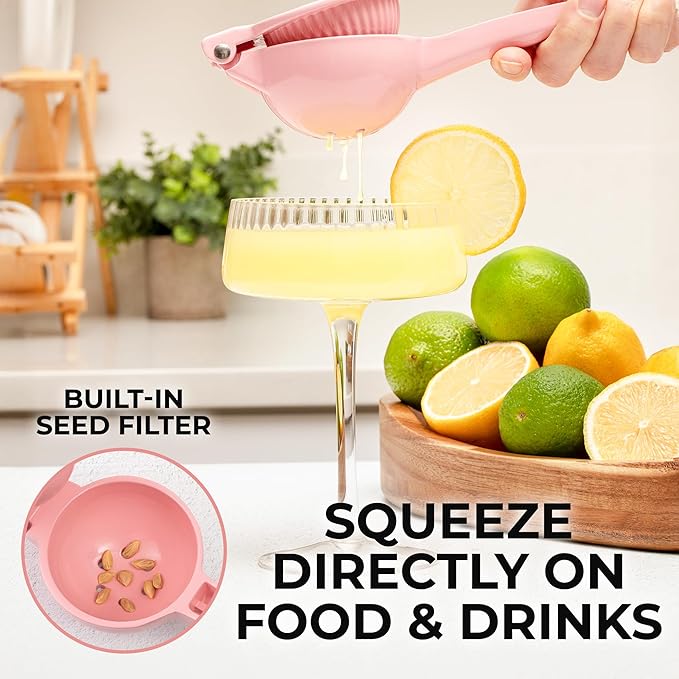 Zulay Premium Quality Metal Lemon Squeezer, Citrus Juicer, Manual Press for Extracting the Most Juice Possible - Pink