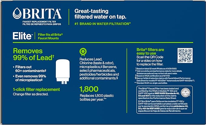 Brita Faucet Mount System Replacement Filter, Reduces 99% of Lead, Made Without BPA, Chrome, 3 Count