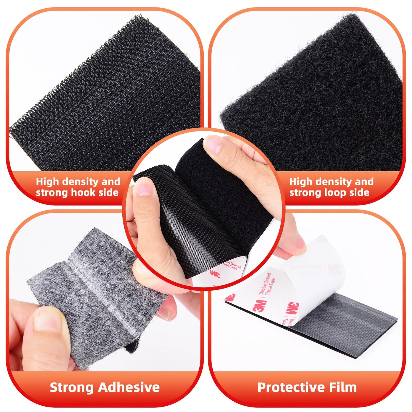 Hook and Loop Tape (1in×4in), Heavy Duty Adhesion Strip, Slef Adhesive Interlocking Tape, Back Adhesive Mounting Strips, Reclosable Sticky Back Interlocking Nylon Picture Hanging Strips