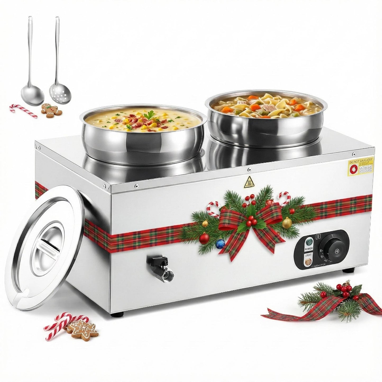 WILPREP Commercial Food Warmer with Two 7.4 QT Inserts, 1500W Countertop Electric Steam Table, 86-185°F Adjustable Temp Control & Over-Temp Protection, Stainless Steel