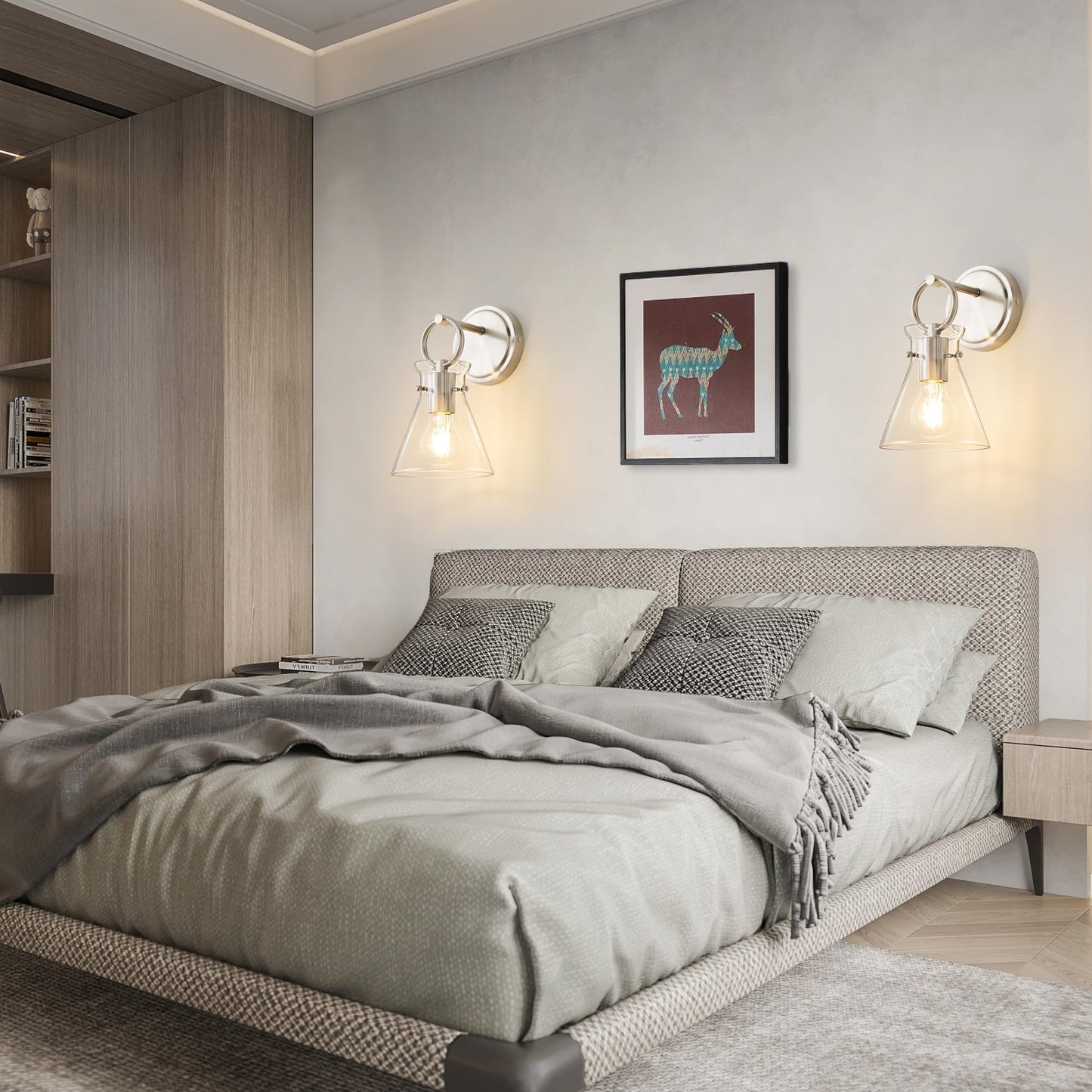 Gednbo Wall Sconce For Bathroom Modern Vanity Light Fixtures Hardwired Wall Mount Lighting Lamp Farmhouse Wall Lights With 6 Clear Glass Shade For Bedroom Living Room  Brushed Nickel  1 Pack