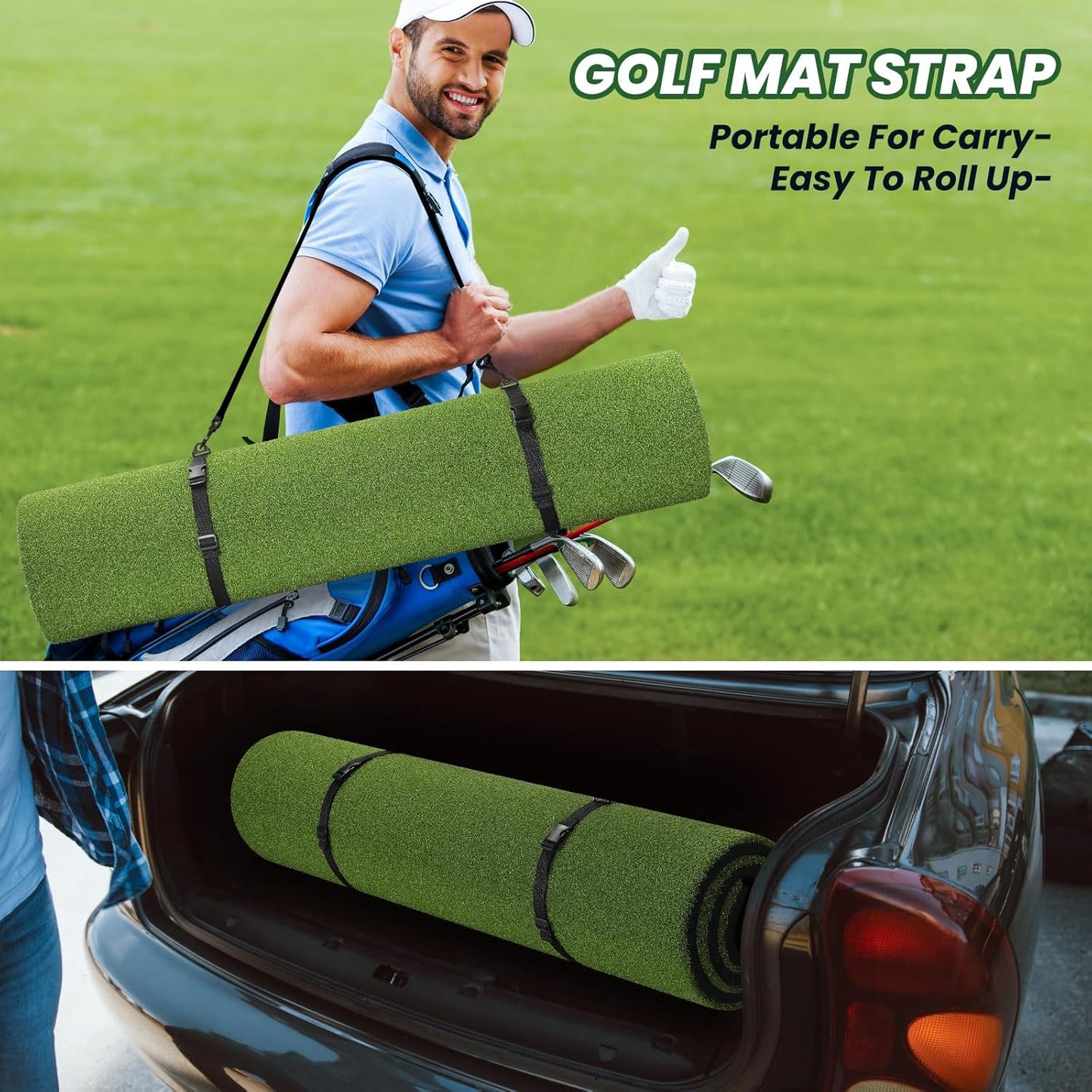 Premium Dual-Turf Golf Hitting Mat - 4x5ft Indoor/Outdoor Practice Mat with Realistic Fairway & Rough Turf, Portable Golf Swing Training Mat with Alignment Guide Real Feel for Driving Range