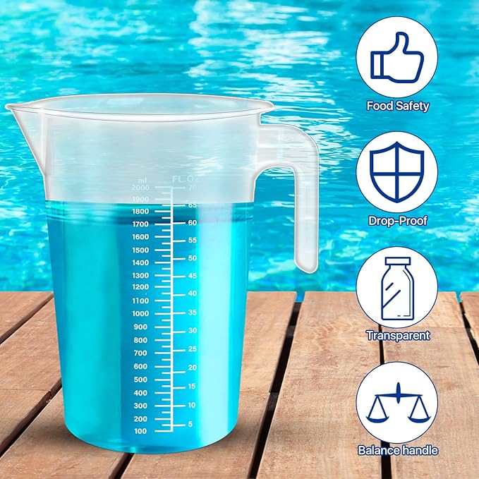 4 Pack 2 Liter Plastic Graduated Measuring and Mixing Pitcher, Aemygo Clear 1/2 Gallon Measuring Cups with Handle, Multipurpose Pouring Cup for Paint, Resin, Epoxy, Kitchen Cooking Baking Ingredients