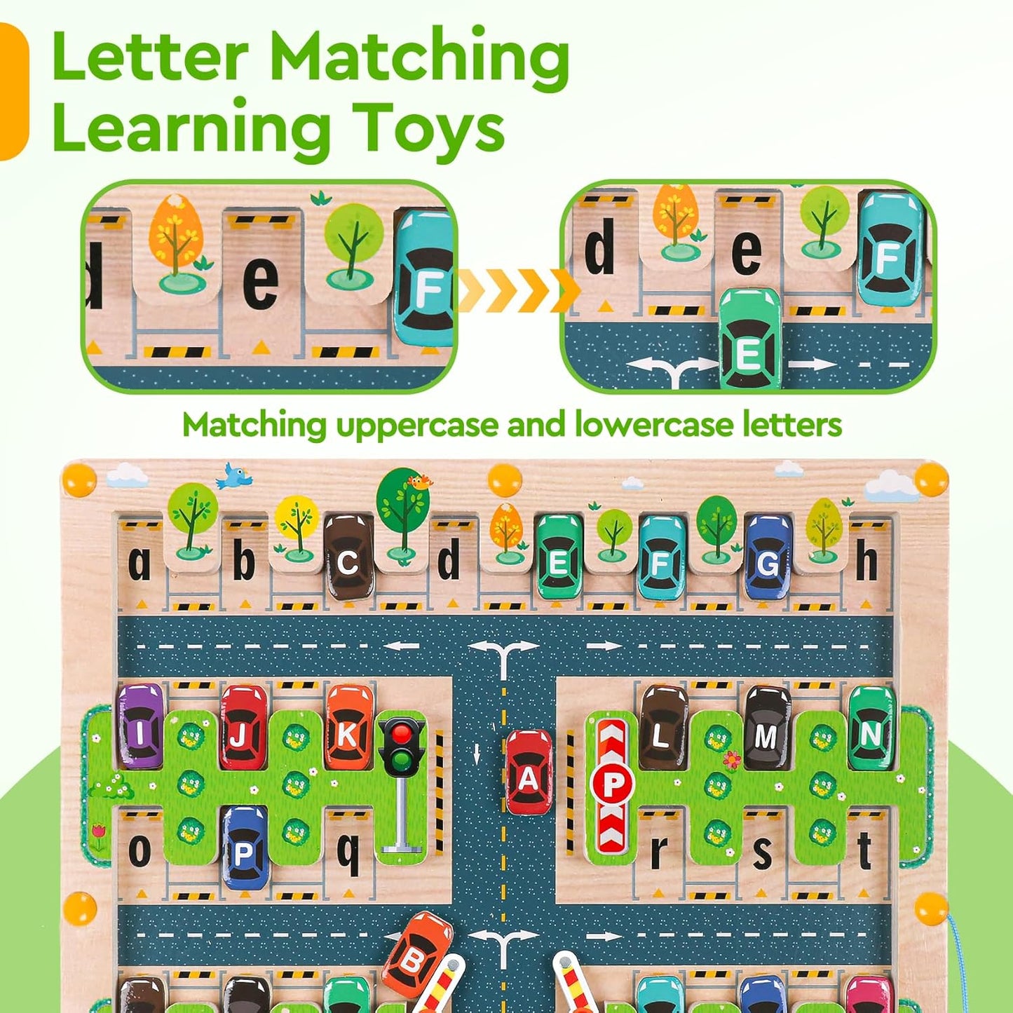 Magnetic Alphabet Maze - Montessori Parking Board Letters Matching Educational Toys Magnet Puzzle Preschool Sensory Activities Gifts for Toddlers Boys Girls Age 2-6