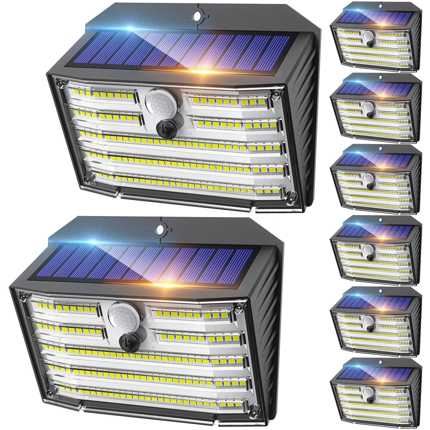 CLAONER Solar Motion Sensor Lights, 126 LED, IP65 Waterproof, 3 Modes, 8 Pack, Cool White, Model SL128AB-US