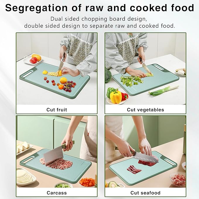 Cutting Boards for Kitchen,Large Cutting Board Set of 2,Non-Slip Cutting Board with Dandle and Juice Groovenon,Dishwasher Safe Cutting Boards (Green)