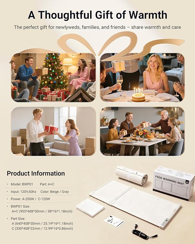 38"x16" Warming Mat for Food Extra Large, Extendable Food Warming Mat, Electric Warming Tray for Buffets Party with 7 Adjustable Temperature, 6 Timer, Silicone Food Warmer for Parties Home Countertop