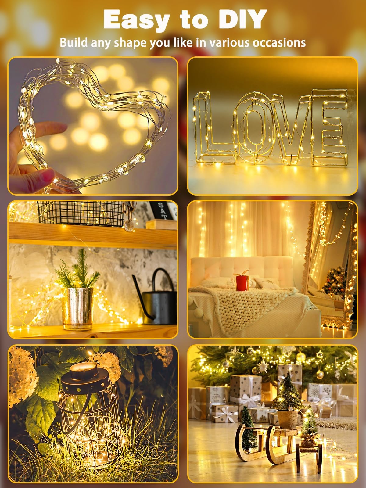 BOSSERN 8 Pack 20FT 60LED Fairy Lights, Battery Operated, Waterproof, with Remote, Warm White, DCHD-06-60LED-RM-WarmWhite