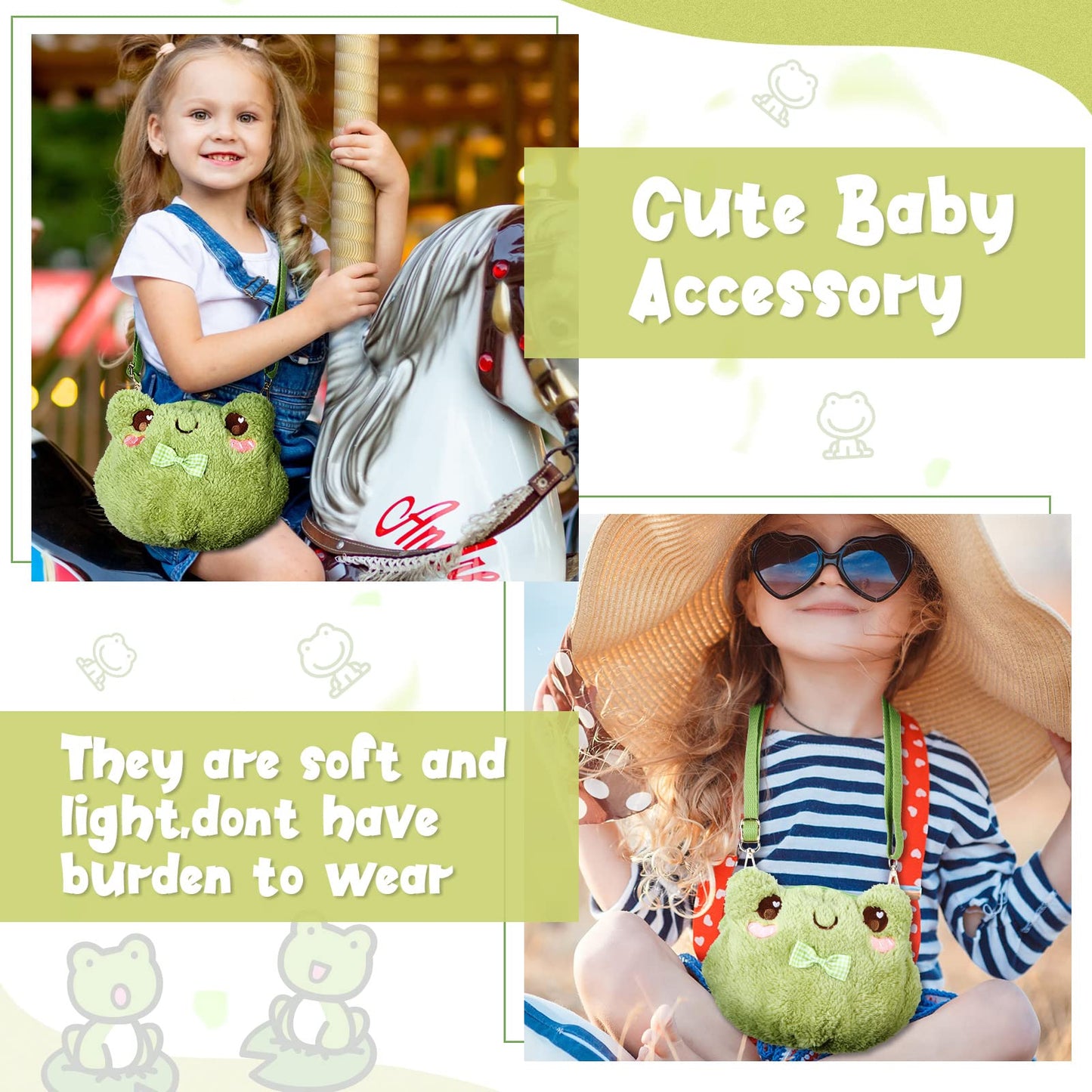 Crossbody Bag Cute Plush Purse Backpack Kawaii Wallet Girls Cartoon Animal Lolita Bag with Chain Strap (Frog)