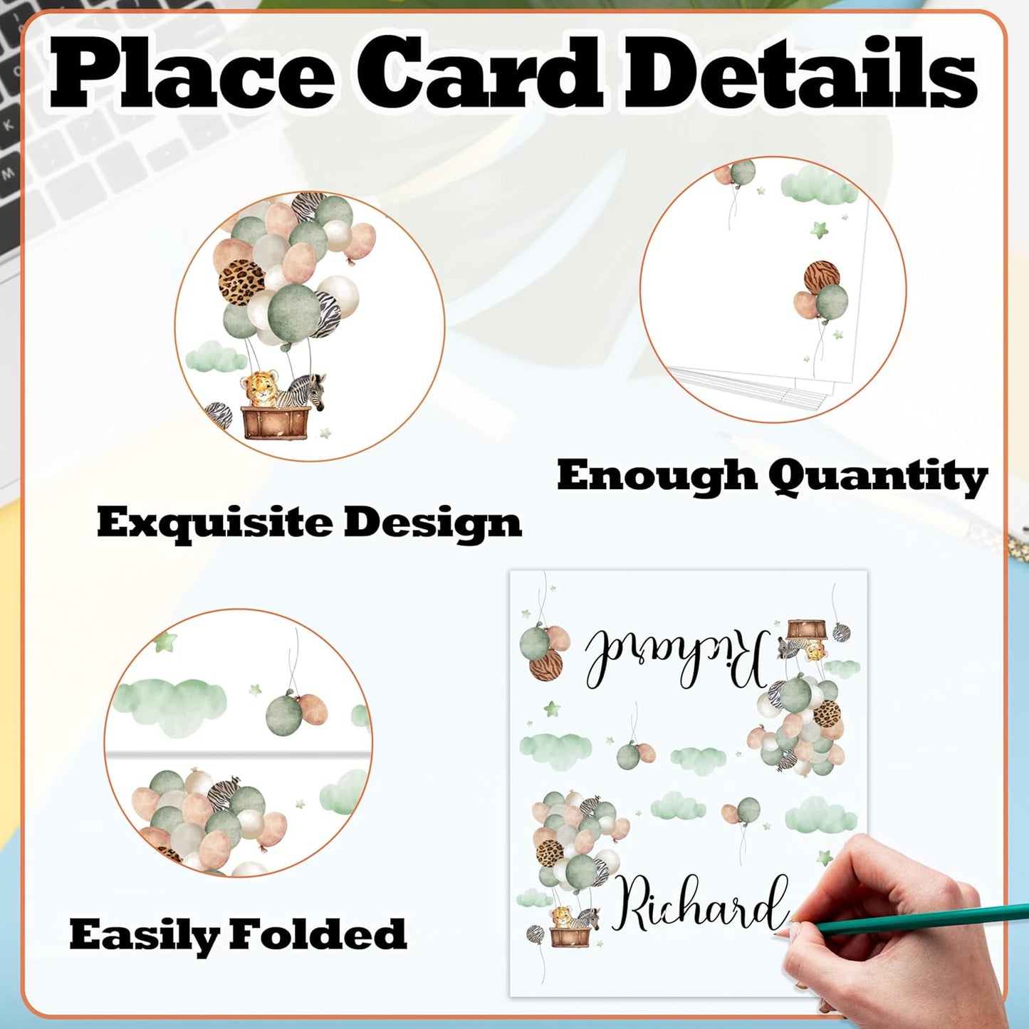 Jungle Animals Place Card For Boys Girls, Wildlife Balloons Name Cards For Table Setting, Animals Party Favors Supplies, Safari Animals Tent Cards Decoration For Baby Shower Birthday, 25 Pack -15