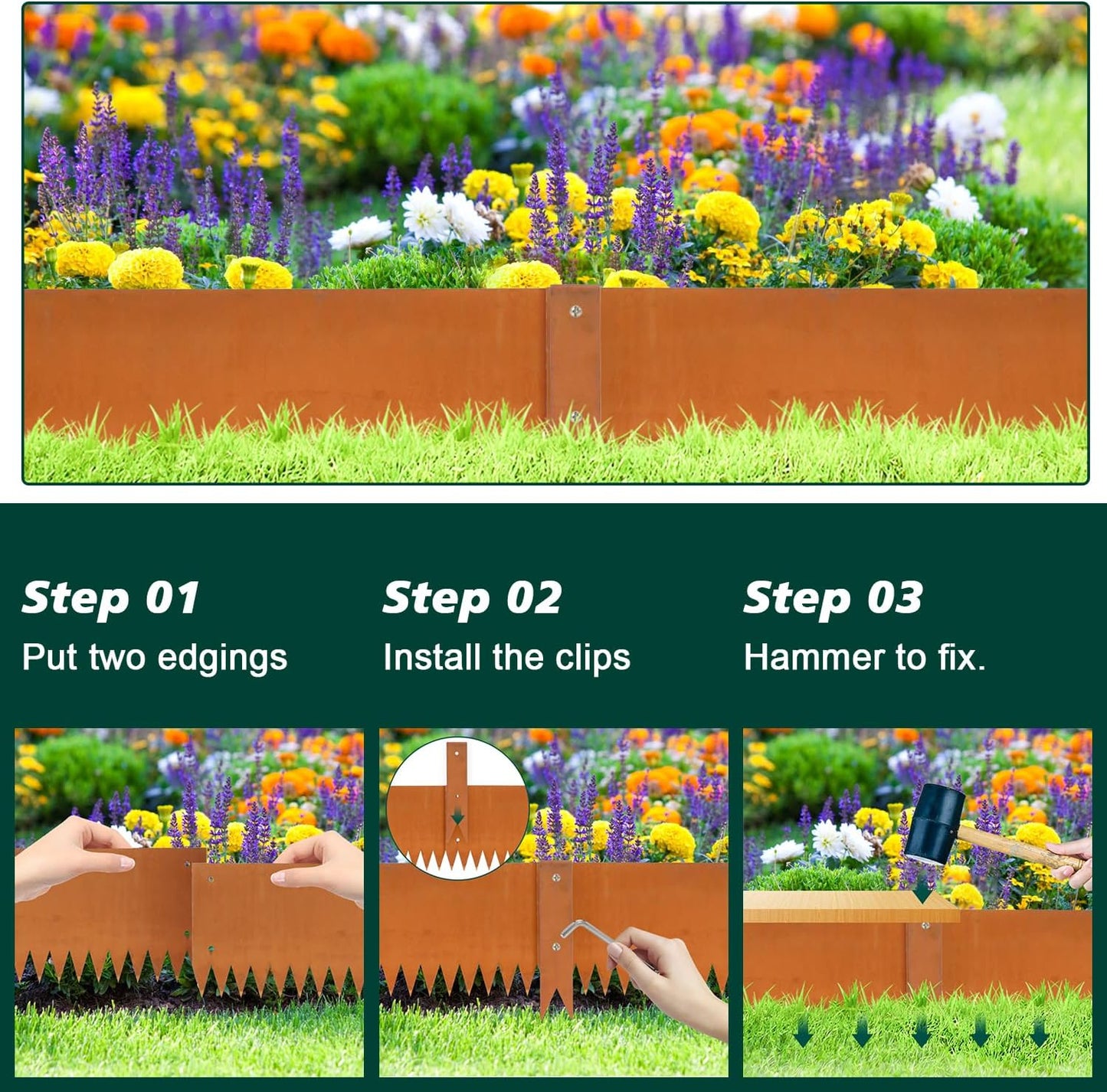 Corten Steel Landscape Edging Metal Edging Landscaping Garden Edging Steel Landscaping 40 Inch Strips 8 Inch Lawn Edge Border Rust Patina Hammer-in for Yard Lawn 6 pcs