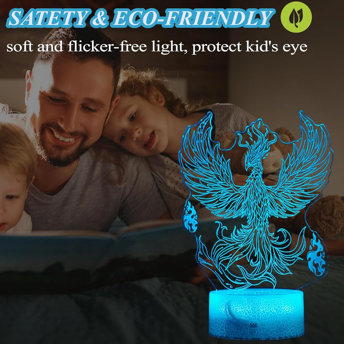 Phoenix Night Light, 3D Illusion Lamp, Phoenix Stuff with 16 Colors Changing, Remote Control, Dimmable, Kids Room Decoration, Xmas Holiday Gifts