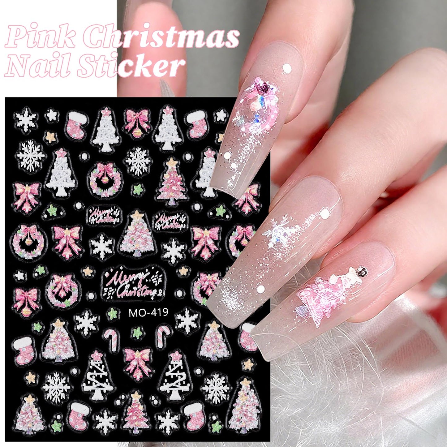 Christmas Nail Art Stickers 3 Sheets 5D Embossed Self Adhesive Nail Decals Snowflake Santa Claus Christmas Tree Elk Reindeer Bow