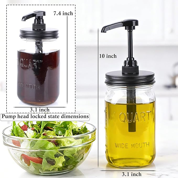 32 oz Mason Syrup Sauce Honey Dispenser Pump Bottle 1 Quart Wide Mouth Glass Coffee Syrup Condiment Ketchup Container Food Grade Airtight & Leak-Proof