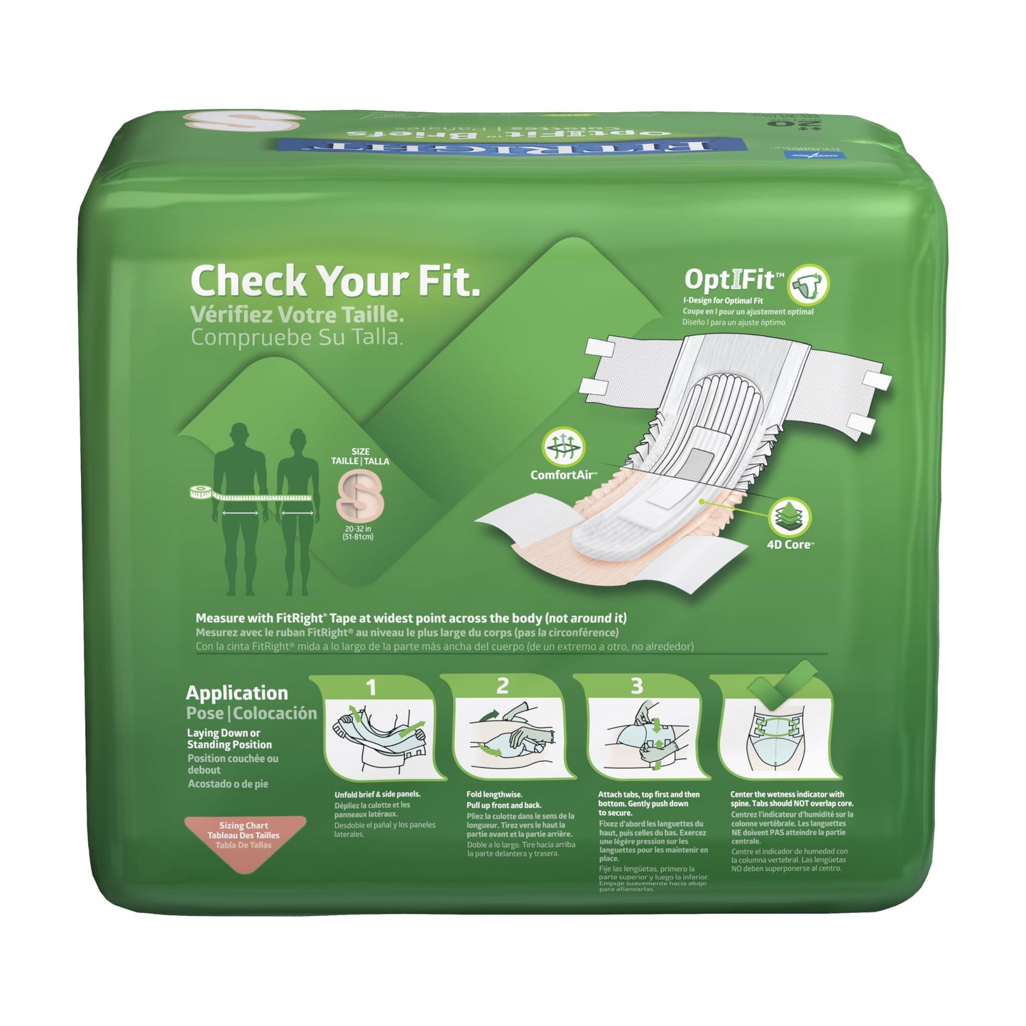 FitRight OptiFit Extra Adult Briefs, Incontinence Diapers with Tabs, Moderate Absorbency, Small, 20 to 32", 20 Count (Pack of 4)