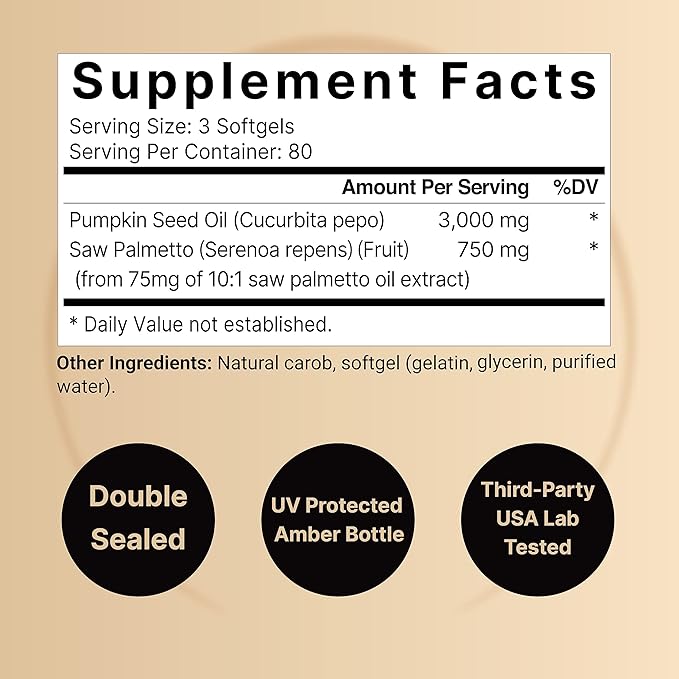 NatureBell Virgin Pumpkin Seed Oil 3,000mg Per Serving with Saw Palmetto, 240 Softgels | Cold Pressed – Rich in Omega 6 & 9 Essential Fatty Acids – Prostate & Bladder Supplements, Non-GMO