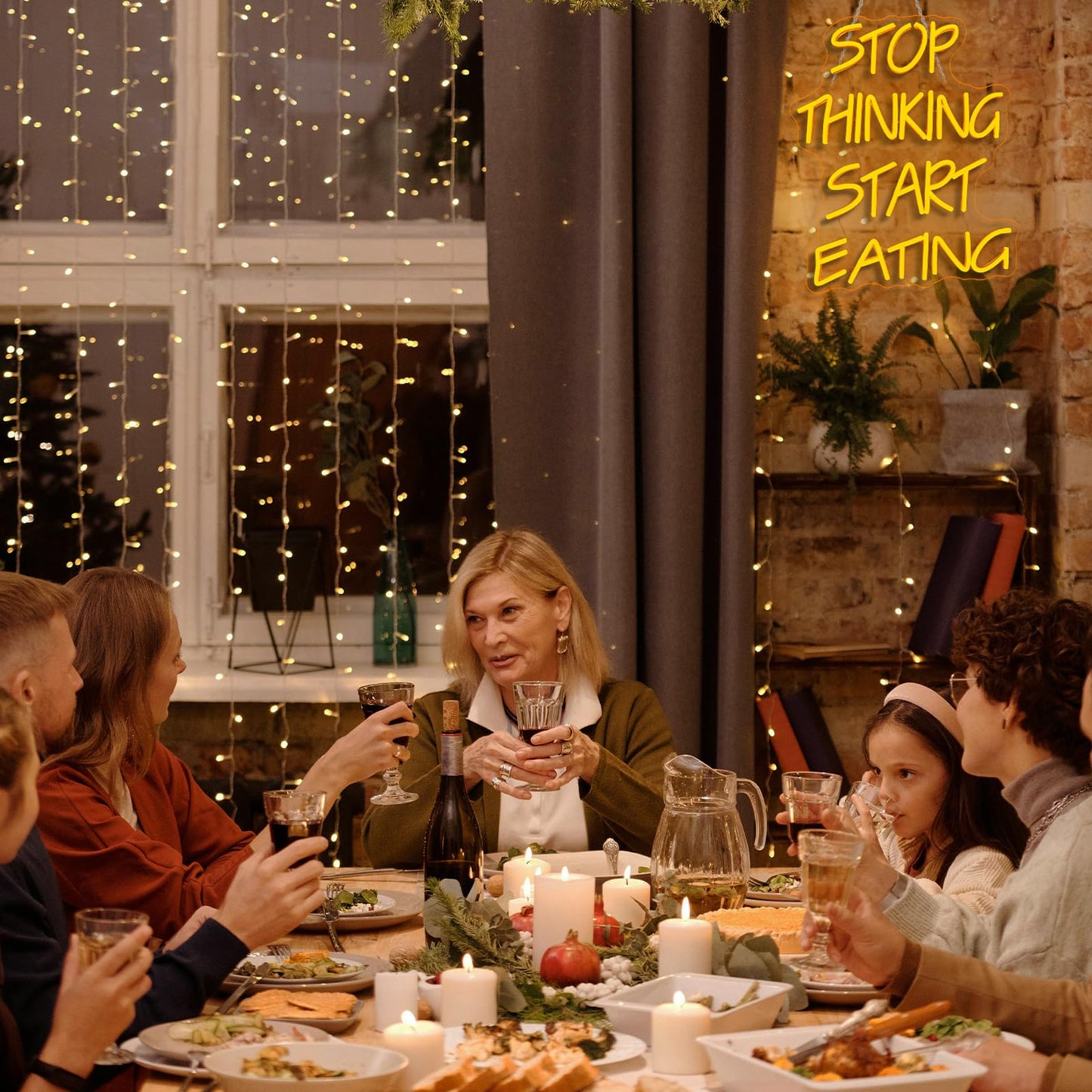 Dreamfort Stop Thinking Start Eating Neon Sign - Fun Led Wall Decor For Restaurants  Kitchens & Food Lovers  Usb-Powered With Adjustable Brightness  Humorous Dining Lighting
