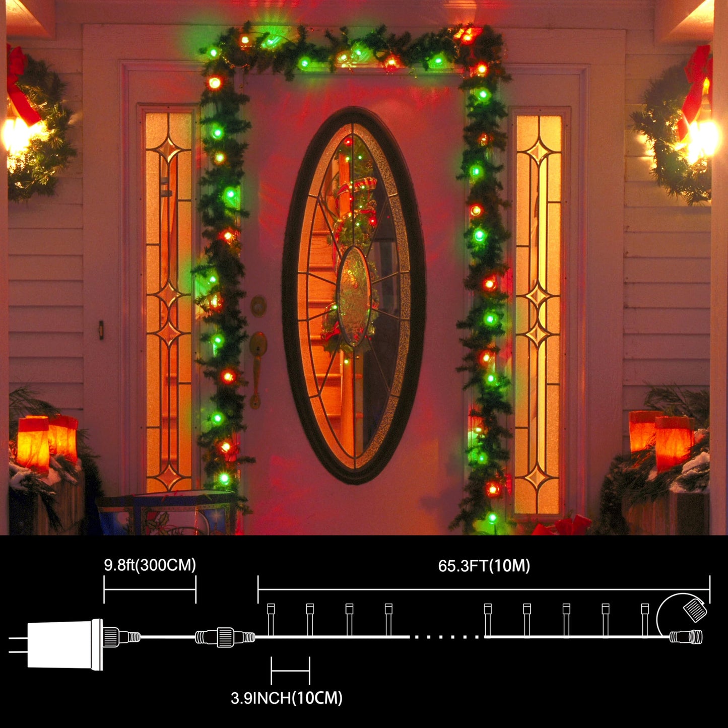 Lamphome 33Ft Christmas Decorative Mini Lights  100 Led Transparent Wire Fairy Starry String Lights Plug In  16 Lighting Modes  For Indoor Outdoor Xmas Tree Wedding Party Decoration (Red+Green)
