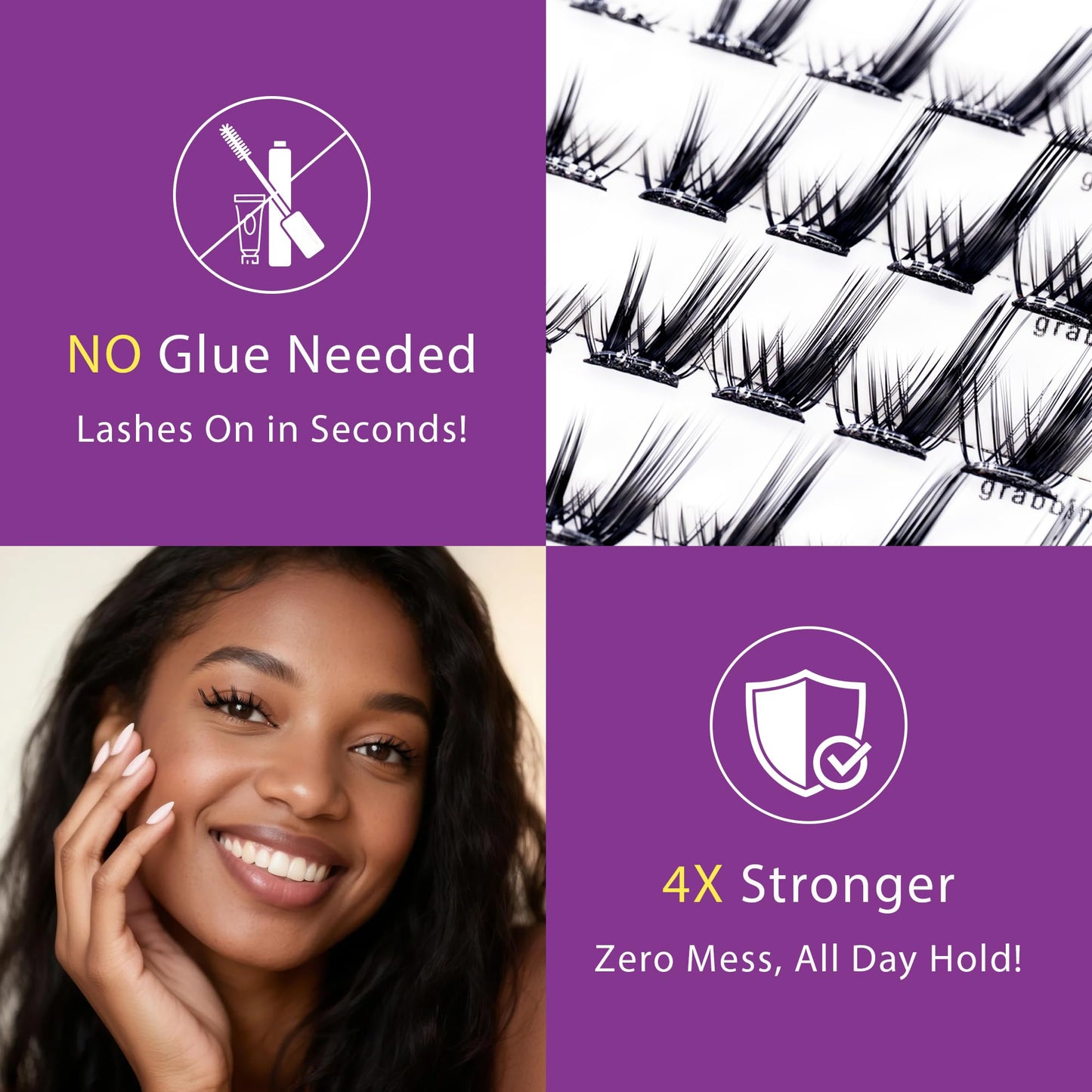 Self Adhesive Eyelashes - EHSZM BEAUTY POP-PRESS manga Lash Clusters No Glue | 3s Easy Apply, 24H Hold No Plastic Feeling/Damage