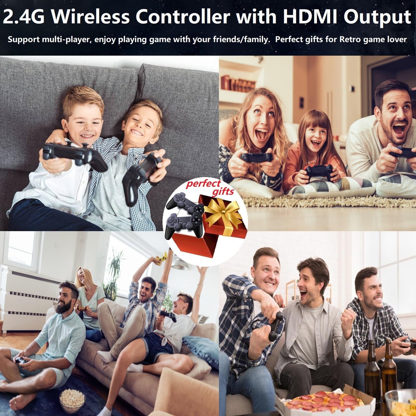 2025 Upgraded Wireless Retro gaming console, Plug & Play Video TV Game Stick with 4K HDMI Output,Built-in 9 Emulators, 20,000+ video games,with Dual 2.4G Wireless Controllers for TV Plug and Play(64G)