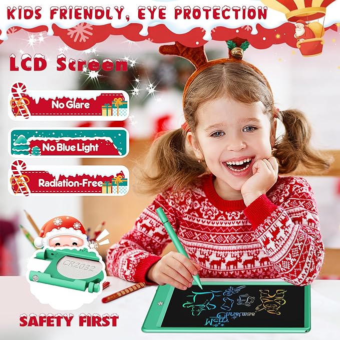 FLUESTON LCD Writing Tablet, Doodle Board Toys Gifts for 3-8 Year Old Girls Boys, 10 Inch Colorful Electronic Board Drawing Pad for Kids, Gifts for Toddler Educational Learning Travel Christmas, Green