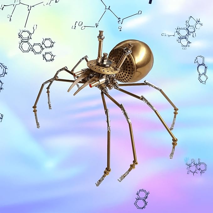 Steampunk Golden Spider Metal Model Kit for Adults – DIY 3D Mechanical Brass Insect Puzzle, Retro Industrial Art Sculpture Craft for Home Office Decoration & Collectors Gift (Golden Spiders)