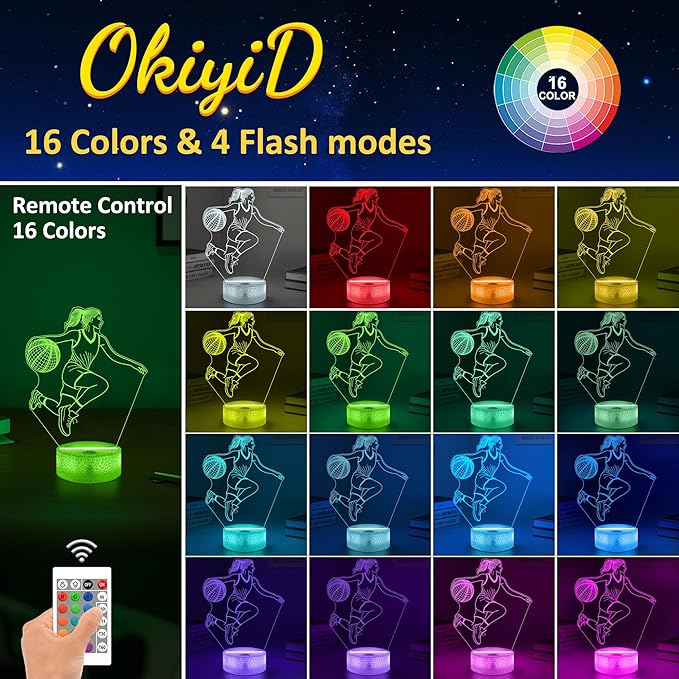Basketball Gifts for Girls, Light Up Basketball Night Light 3D Illusion Lamp with 16 Colors Remote Control, Basket ball Accessories Stuff for Girls Women Best Friends Sister Birthday Xmas Gifts