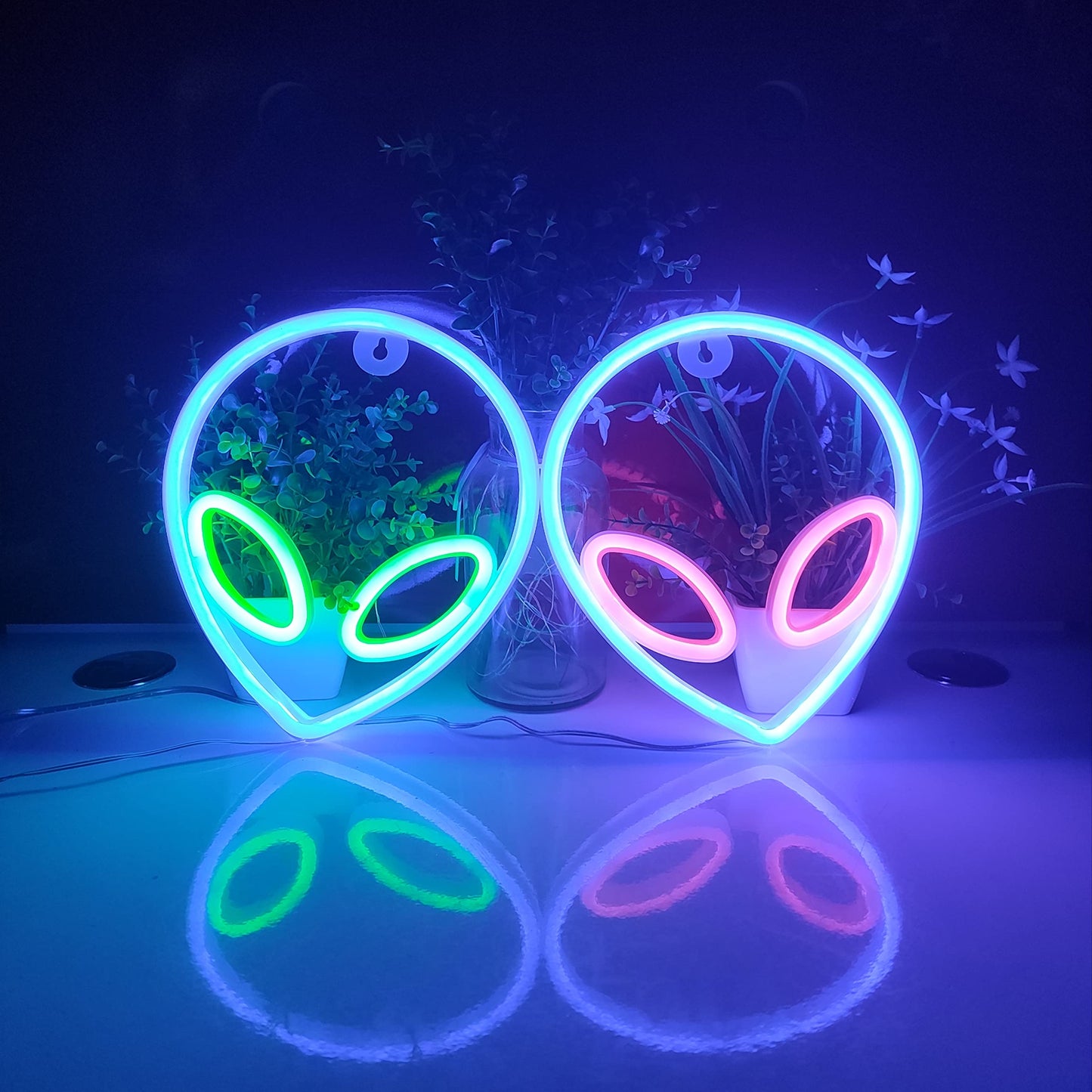 JYWJ Alien Neon Light - USB & Battery Powered LED Sign, Blue+Pink, Model JY-AL-BP01, Perfect for Home & Business Decor